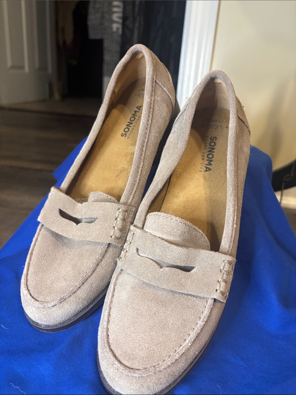 Sonoma Taupe Suede Penny Loafers Women's Flats